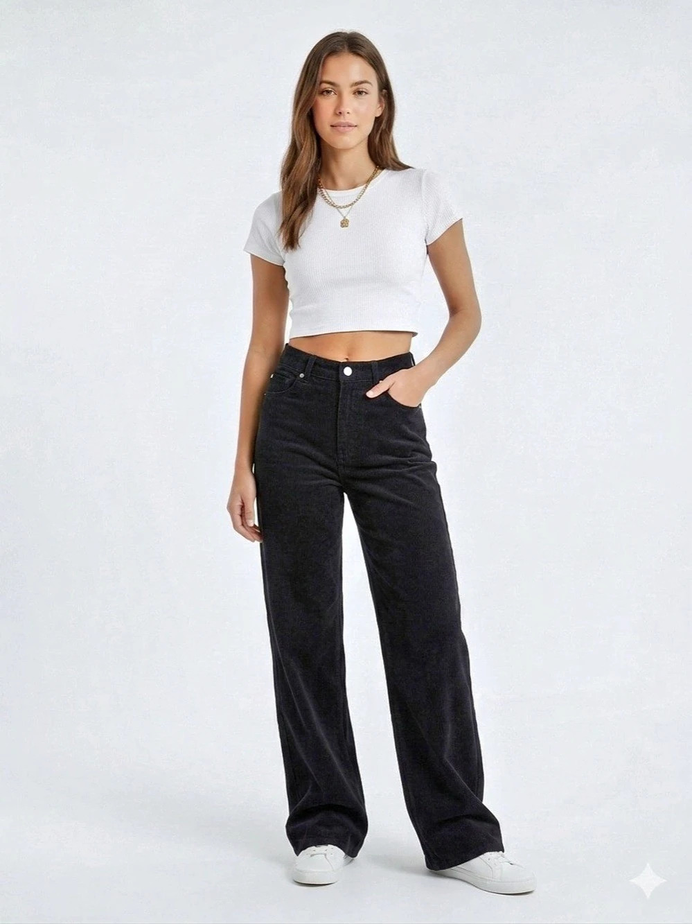 H&M Wide-Leg Corduroy Pants Women's Wide Leg Corduroy Jeans Black Size Medium 28